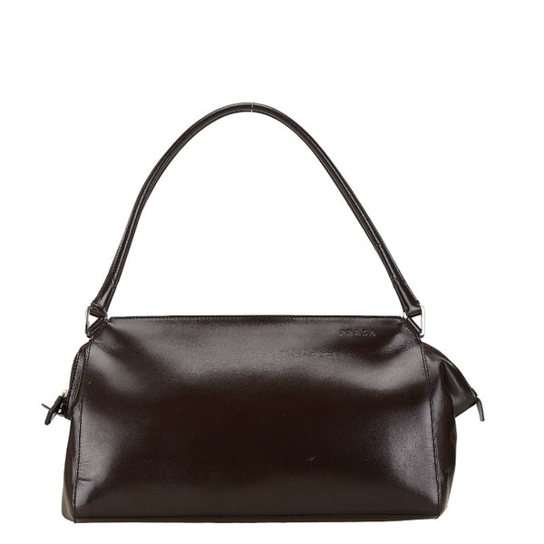 プラダ ロゴ型押し ハンドバッグ トートバッグ ダーク ブラウン レザー レディース PRADA 【中古】