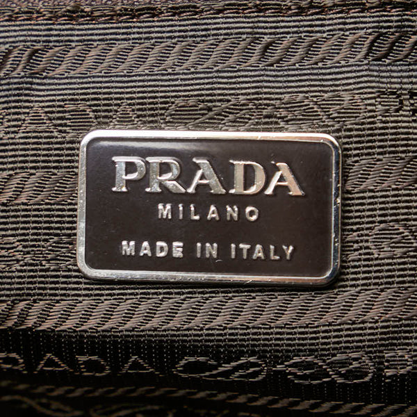 プラダ ロゴ型押し ハンドバッグ トートバッグ ダーク ブラウン レザー レディース PRADA 【中古】