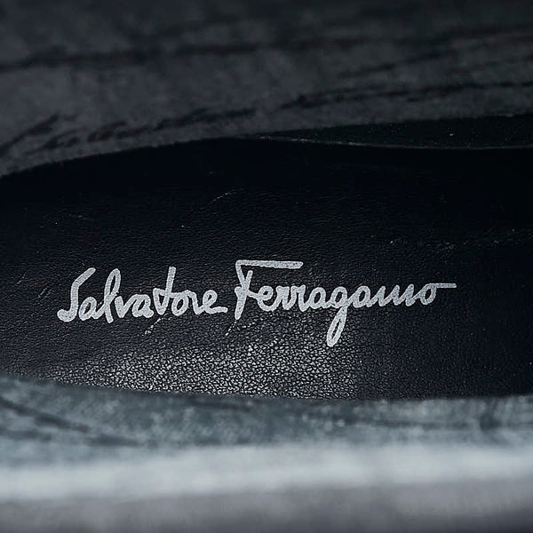 サルヴァトーレフェラガモ ヴァラリボン レイン ブーツ ブラック エナメル レディース Salvatore Ferragamo 【中古】