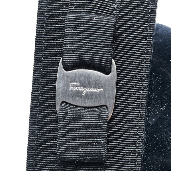 サルヴァトーレフェラガモ ヴァラリボン レイン ブーツ ブラック エナメル レディース Salvatore Ferragamo 【中古】