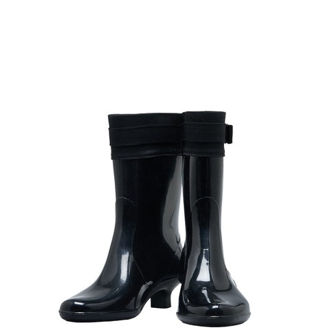 サルヴァトーレフェラガモ ヴァラリボン レイン ブーツ ブラック エナメル レディース Salvatore Ferragamo 【中古】