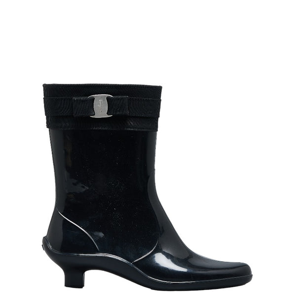 サルヴァトーレフェラガモ ヴァラリボン レイン ブーツ ブラック エナメル レディース Salvatore Ferragamo 【中古】