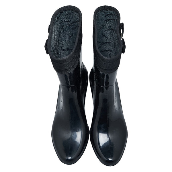 サルヴァトーレフェラガモ ヴァラリボン レイン ブーツ ブラック エナメル レディース Salvatore Ferragamo 【中古】