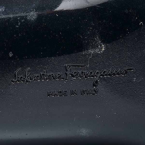 サルヴァトーレフェラガモ ヴァラリボン レイン ブーツ ブラック エナメル レディース Salvatore Ferragamo 【中古】