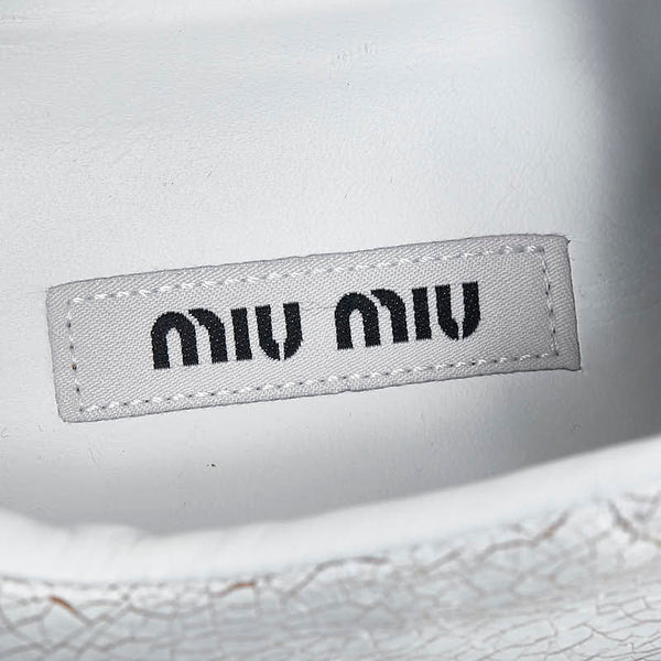 ミュウ ミュウ ラインストーン クラック ローカット スニーカー 643 ホワイト レザー レディース Miu Miu 【中古】