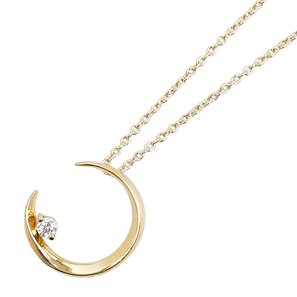 スタージュエリー K18YG イエローゴールド ダイヤ0.05ct C 三日月 モチーフ ネックレス レディース STAR JEWELRY 【中古】