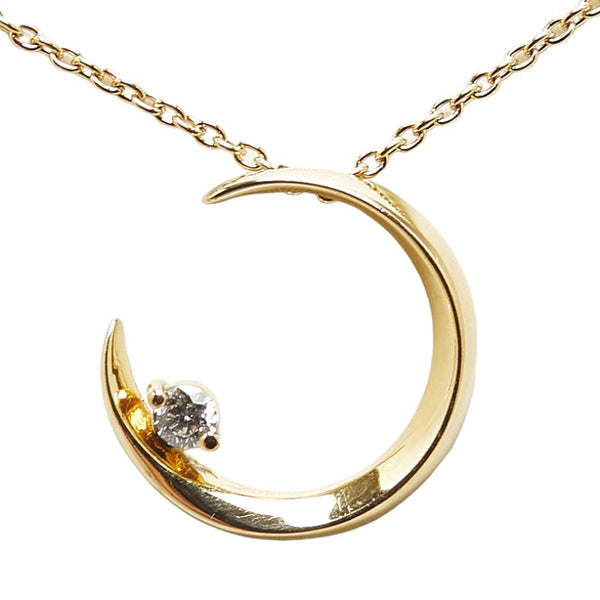 スタージュエリー K18YG イエローゴールド ダイヤ0.05ct C 三日月 モチーフ ネックレス レディース STAR JEWELRY 【中古】