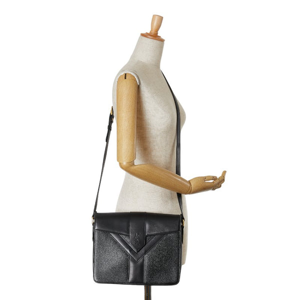 サンローラン YSLロゴ カサンドラ 斜め掛け ショルダーバッグ ブラック レザー レディース SAINT LAURENT 【中古】