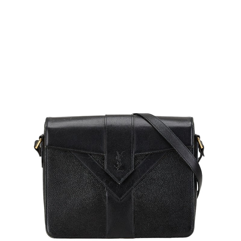 サンローラン YSLロゴ カサンドラ 斜め掛け ショルダーバッグ ブラック レザー レディース SAINT LAURENT 【中古】