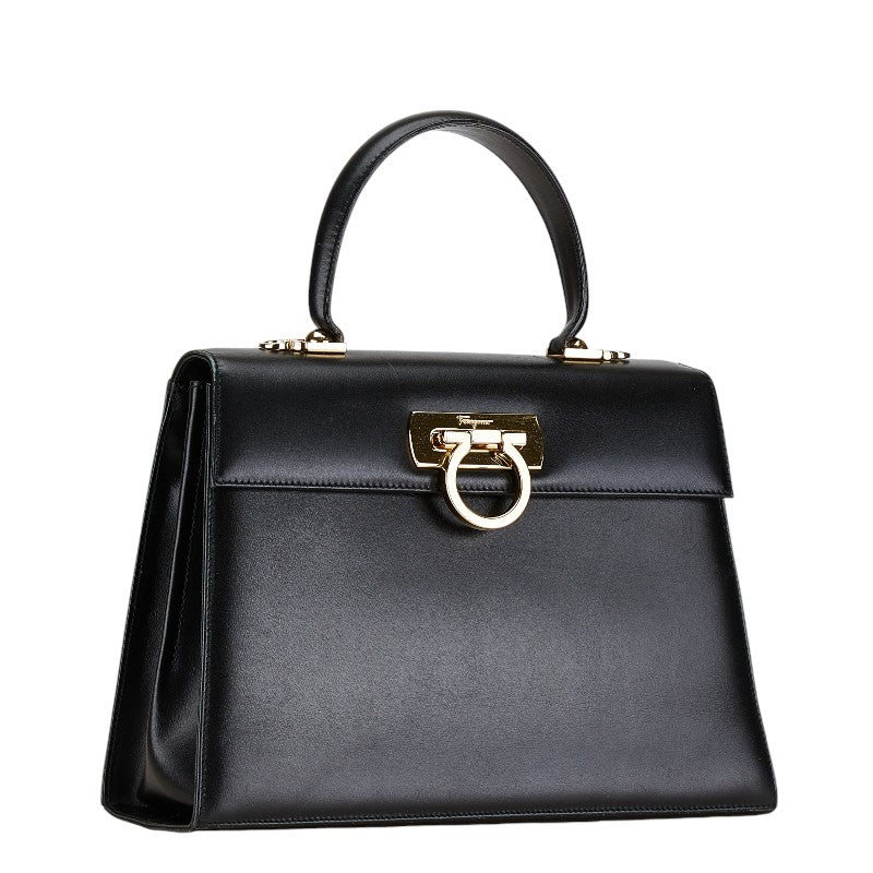 サルヴァトーレフェラガモ ガンチーニ ハンドバッグ ショルダーバッグ 2WAY AF-21 2181 ブラック レザー レディース Salvatore Ferragamo 【中古】