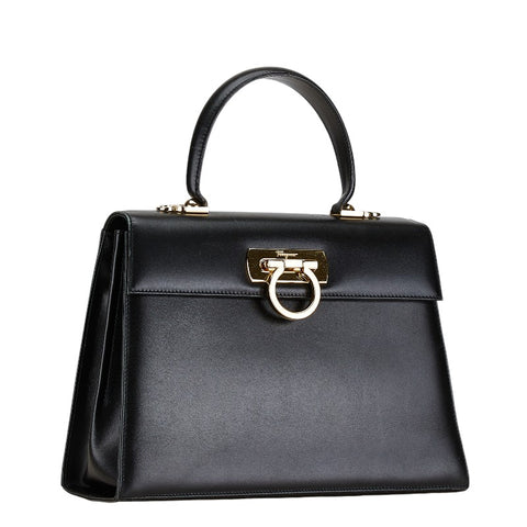 サルヴァトーレフェラガモ ガンチーニ ハンドバッグ ショルダーバッグ 2WAY AF-21 2181 ブラック レザー レディース Salvatore Ferragamo 【中古】