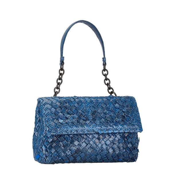 ボッテガヴェネタ イントレチャート ハンドバッグ チェーン ショルダーバッグ ブルー パイソン レディース BOTTEGAVENETA 【中古】