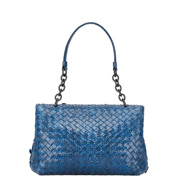 ボッテガヴェネタ イントレチャート ハンドバッグ チェーン ショルダーバッグ ブルー パイソン レディース BOTTEGAVENETA 【中古】