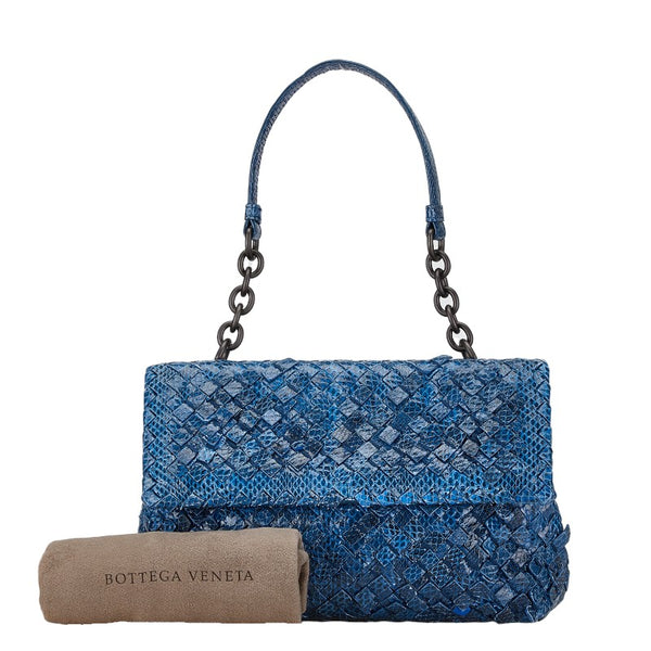 ボッテガヴェネタ イントレチャート ハンドバッグ チェーン ショルダーバッグ ブルー パイソン レディース BOTTEGAVENETA 【中古】