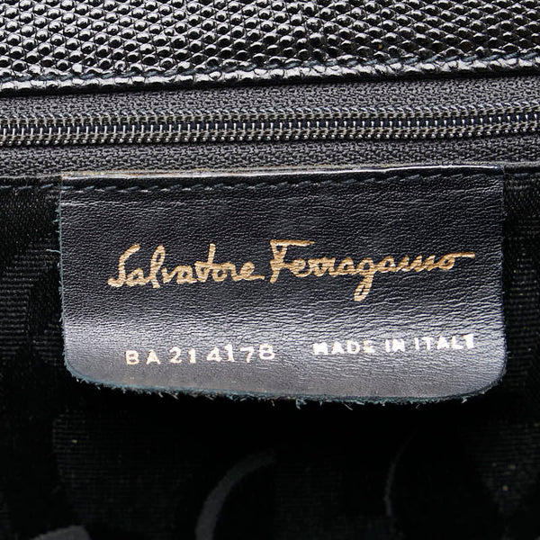 サルヴァトーレフェラガモ ヴァラリボン リザード型押し ハンドバッグ ブラック レザー レディース Salvatore Ferragamo 【中古】