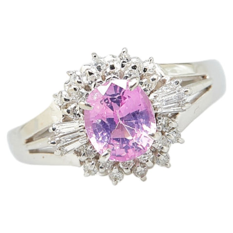 Pt900 プラチナ ピンクサファイア1.04ct ダイヤ0.24ct リング 指輪 #51 レディース 11号 【中古】