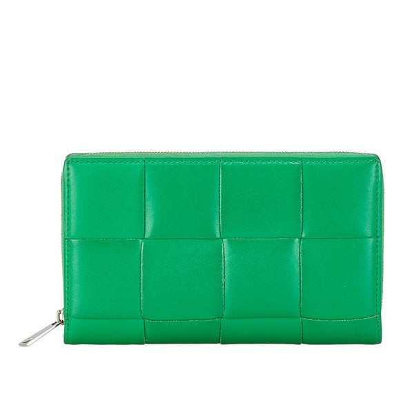 ボッテガヴェネタ マキシイントレチャート 長財布 ラウンドファスナー グリーン レザー レディース BOTTEGAVENETA 【中古】