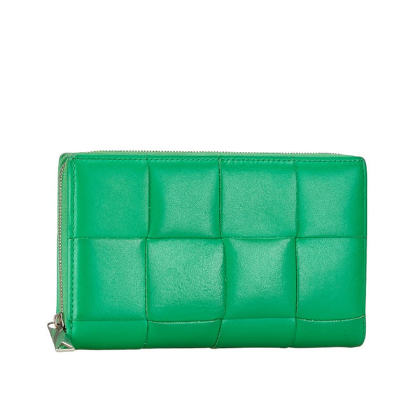 ボッテガヴェネタ マキシイントレチャート 長財布 ラウンドファスナー グリーン レザー レディース BOTTEGAVENETA 【中古】