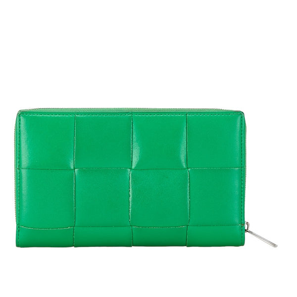 ボッテガヴェネタ マキシイントレチャート 長財布 ラウンドファスナー グリーン レザー レディース BOTTEGAVENETA 【中古】