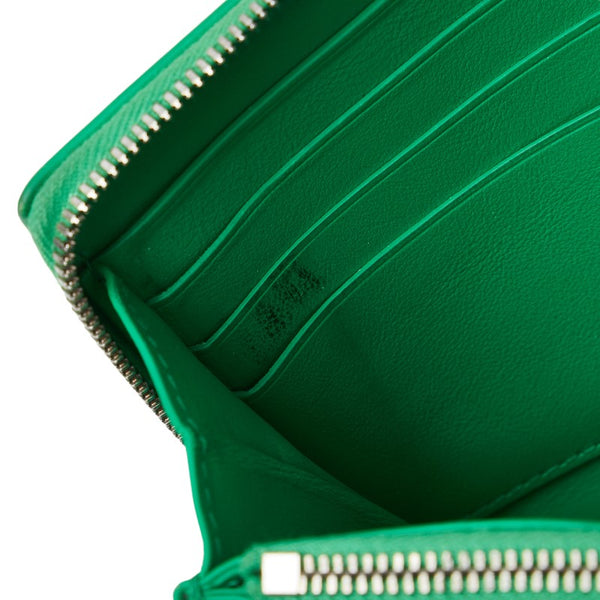 ボッテガヴェネタ マキシイントレチャート 長財布 ラウンドファスナー グリーン レザー レディース BOTTEGAVENETA 【中古】
