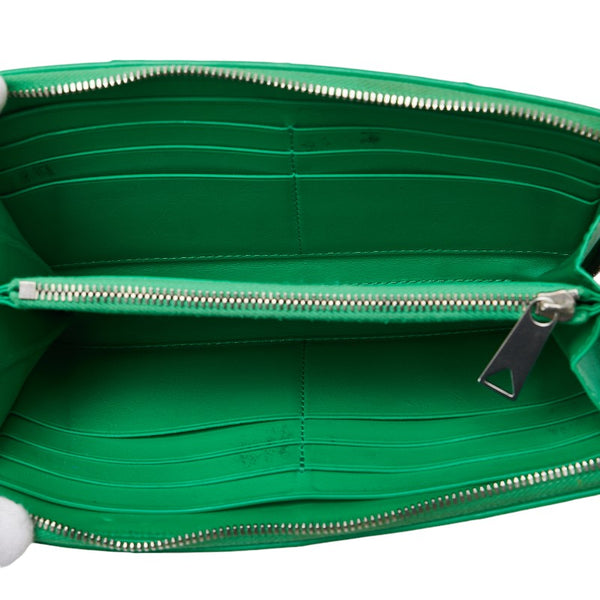 ボッテガヴェネタ マキシイントレチャート 長財布 ラウンドファスナー グリーン レザー レディース BOTTEGAVENETA 【中古】