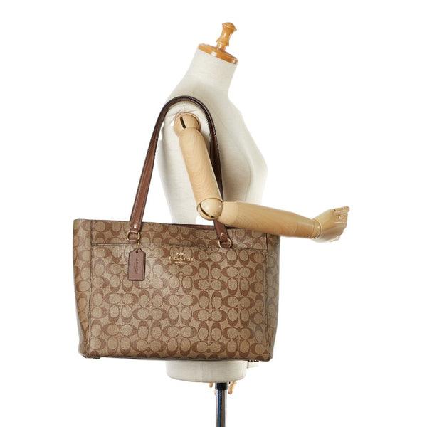 コーチ シグネチャー トートバッグ ハンドバッグ ブラウン PVC レザー レディース COACH 【中古】