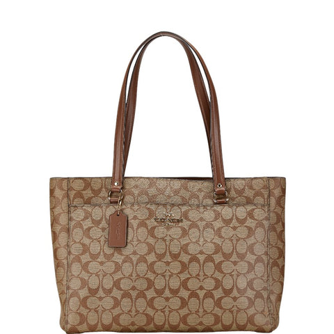 コーチ シグネチャー トートバッグ ハンドバッグ ブラウン PVC レザー レディース COACH 【中古】