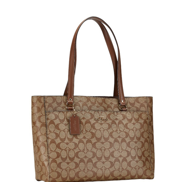 コーチ シグネチャー トートバッグ ハンドバッグ ブラウン PVC レザー レディース COACH 【中古】
