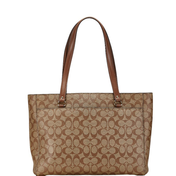 コーチ シグネチャー トートバッグ ハンドバッグ ブラウン PVC レザー レディース COACH 【中古】