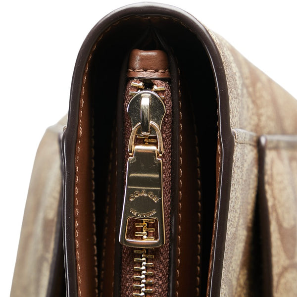 コーチ シグネチャー トートバッグ ハンドバッグ ブラウン PVC レザー レディース COACH 【中古】