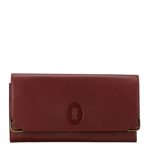 【美品】Cartierクラッチバッグ　マストライン　レザー 赤 茶 ワインレッド カルティエ マストライン ワインレッド クラッチバッグ CARTIER