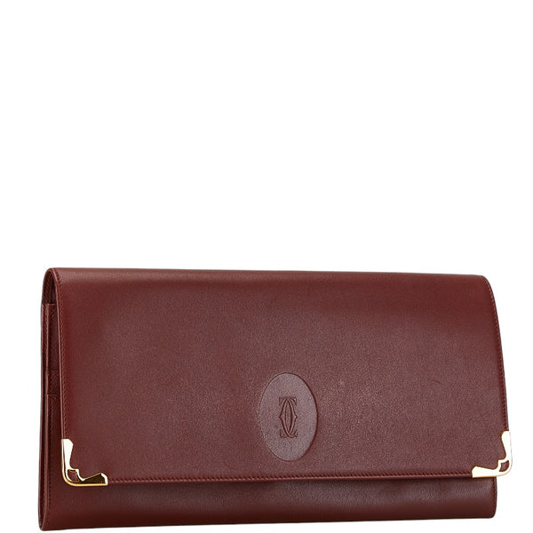 カルティエ マストライン クラッチバッグ セカンドバッグ ワインレッド レザー レディース CARTIER 【中古】