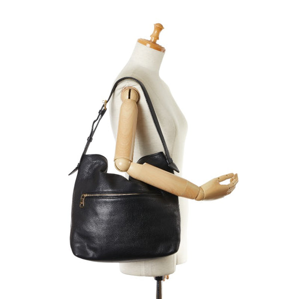 ロエベ ロゴ ワンショルダーバッグ ブラック レザー レディース LOEWE 【中古】