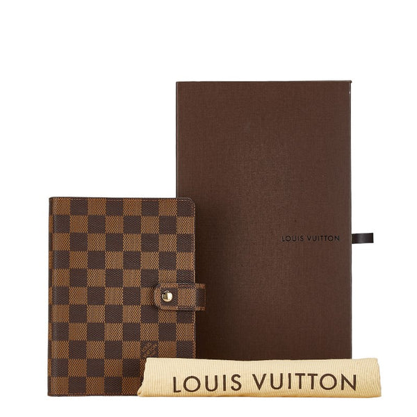 ルイ ヴィトン ダミエ アジェンダMM 6穴式 手帳 手帳カバー R20240 ブラウン エベヌ レザー レディース LOUIS VUITTON 【中古】