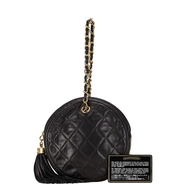 シャネル マトラッセ ラウンド フリンジ チェーン ハンドバッグ ブラック レザー レディース CHANEL 【中古】