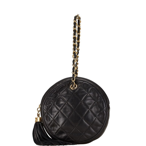 シャネル マトラッセ ラウンド フリンジ チェーン ハンドバッグ ブラック レザー レディース CHANEL 【中古】