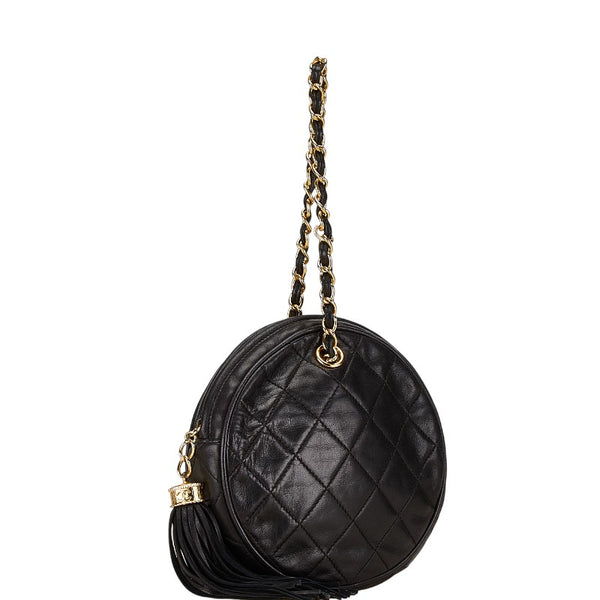 シャネル マトラッセ ラウンド フリンジ チェーン ハンドバッグ ブラック レザー レディース CHANEL 【中古】