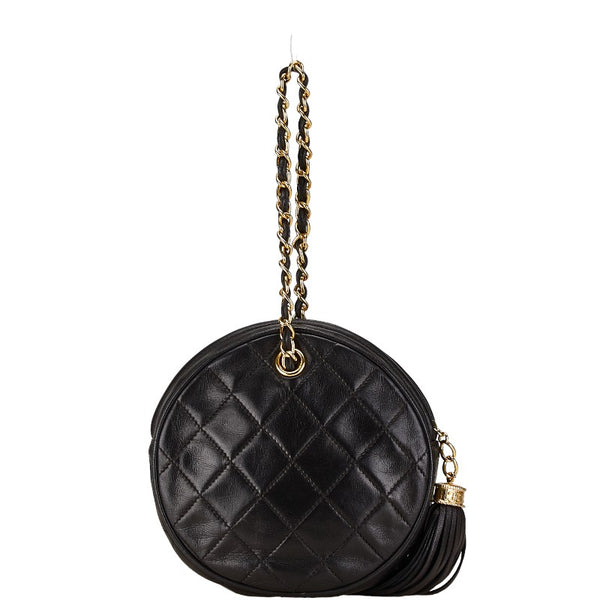 シャネル マトラッセ ラウンド フリンジ チェーン ハンドバッグ ブラック レザー レディース CHANEL 【中古】