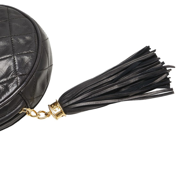 シャネル マトラッセ ラウンド フリンジ チェーン ハンドバッグ ブラック レザー レディース CHANEL 【中古】