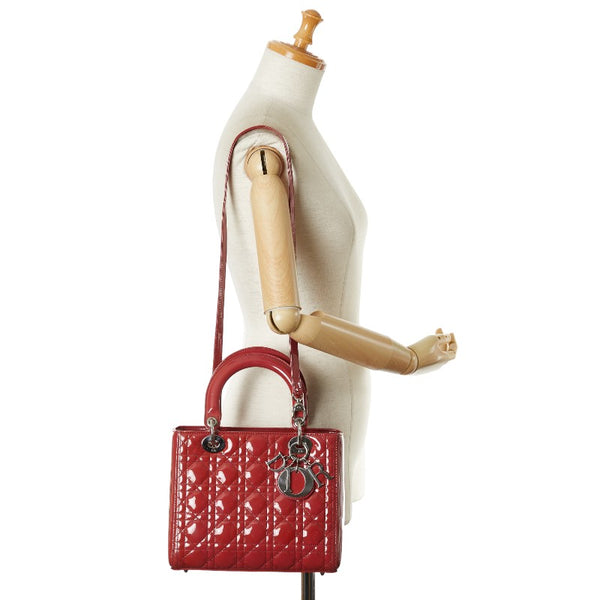 ディオール レディディオール ハンドバッグ ショルダーバッグ 2WAY ピンク レッド エナメル レディース Dior 【中古】