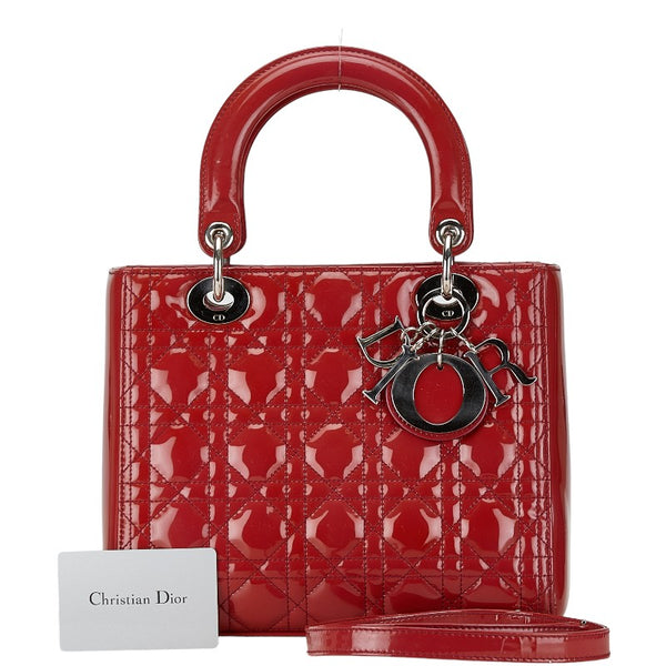 ディオール レディディオール ハンドバッグ ショルダーバッグ 2WAY ピンク レッド エナメル レディース Dior 【中古】