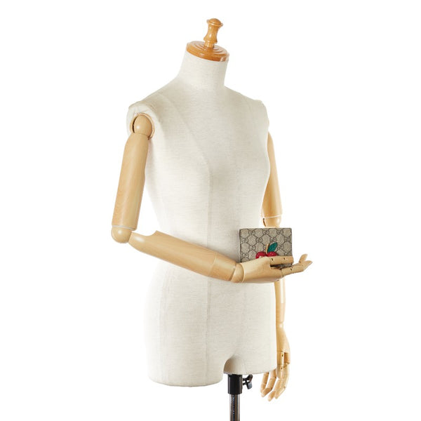 グッチ GGスプリーム チェリー フラップ コンパクト ウォレット 476050 ベージュ レッド PVC レザー レディース GUCCI 【中古】