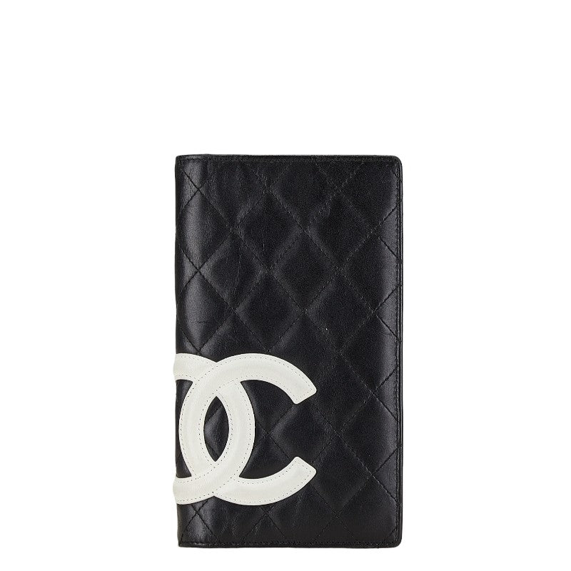 シャネル カンボンライン ココマーク 二つ折り財布 ブラック ホワイト レザー レディース CHANEL 【中古】