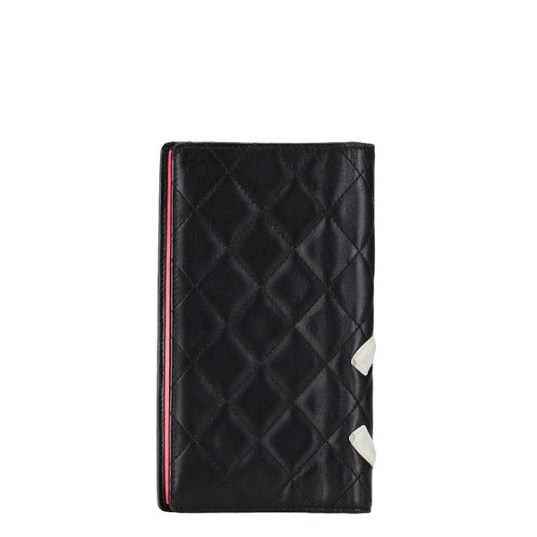 シャネル カンボンライン ココマーク 二つ折り財布 ブラック ホワイト レザー レディース CHANEL 【中古】