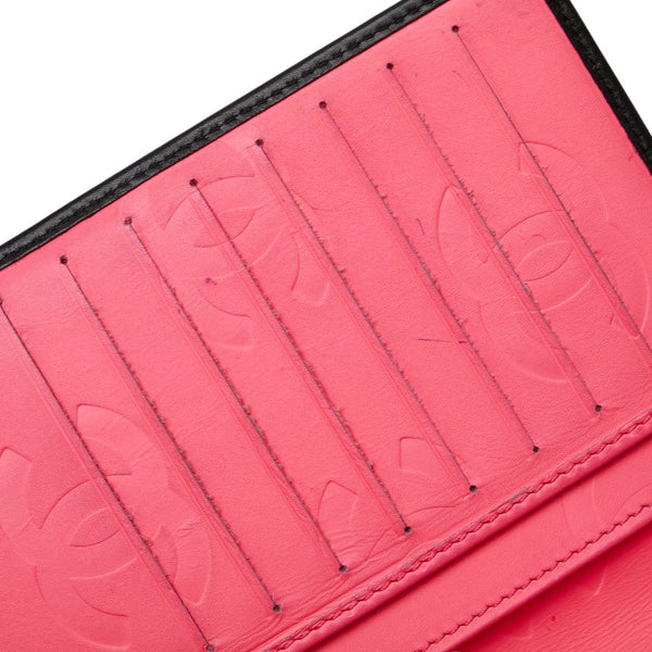 シャネル カンボンライン ココマーク 二つ折り財布 ブラック ホワイト レザー レディース CHANEL 【中古】