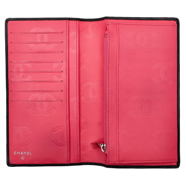 シャネル カンボンライン ココマーク 二つ折り財布 ブラック ホワイト レザー レディース CHANEL 【中古】