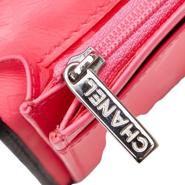 シャネル カンボンライン ココマーク 二つ折り財布 ブラック ホワイト レザー レディース CHANEL 【中古】