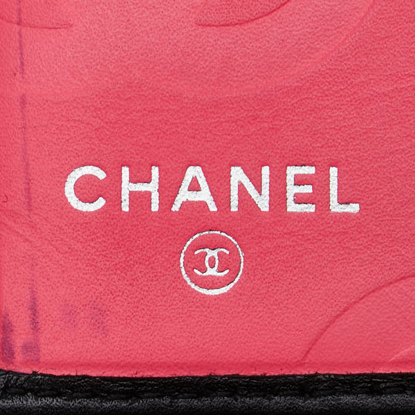 シャネル カンボンライン ココマーク 二つ折り財布 ブラック ホワイト レザー レディース CHANEL 【中古】
