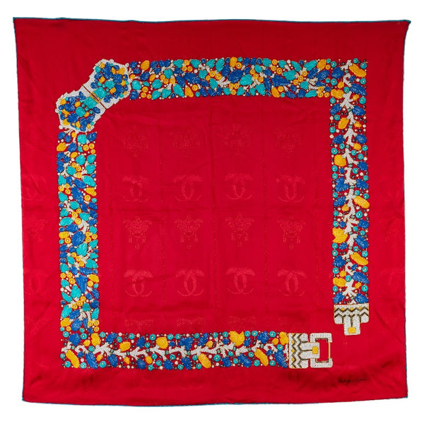 カルティエ マスト ドゥ カルティエ スカーフ レッド ブルー マルチカラー シルク レディース CARTIER 【中古】