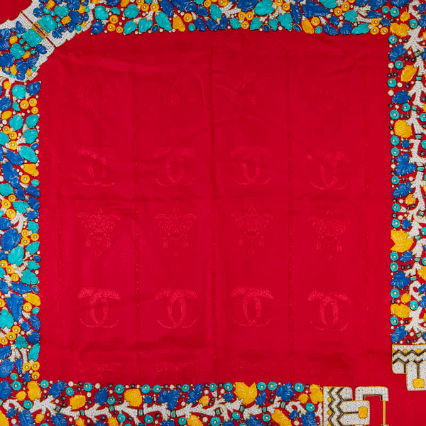 カルティエ マスト ドゥ カルティエ スカーフ レッド ブルー マルチカラー シルク レディース CARTIER 【中古】